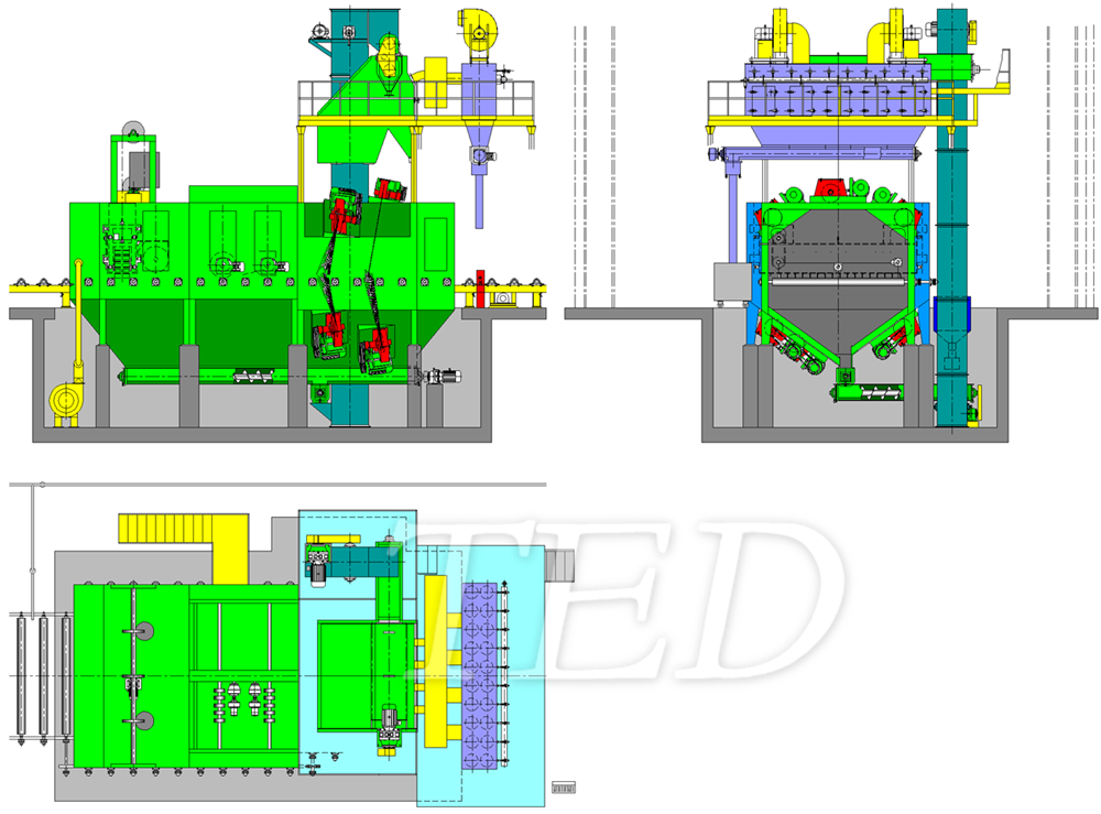 Roller shotblasting machines for sheet-metal, profiles, multiple bars3D diagram